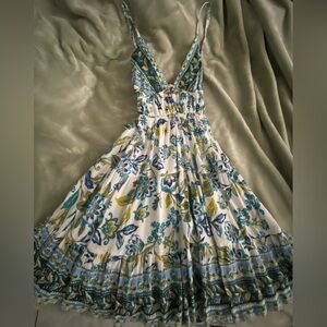 Angie Floral Dress in Blue and Green